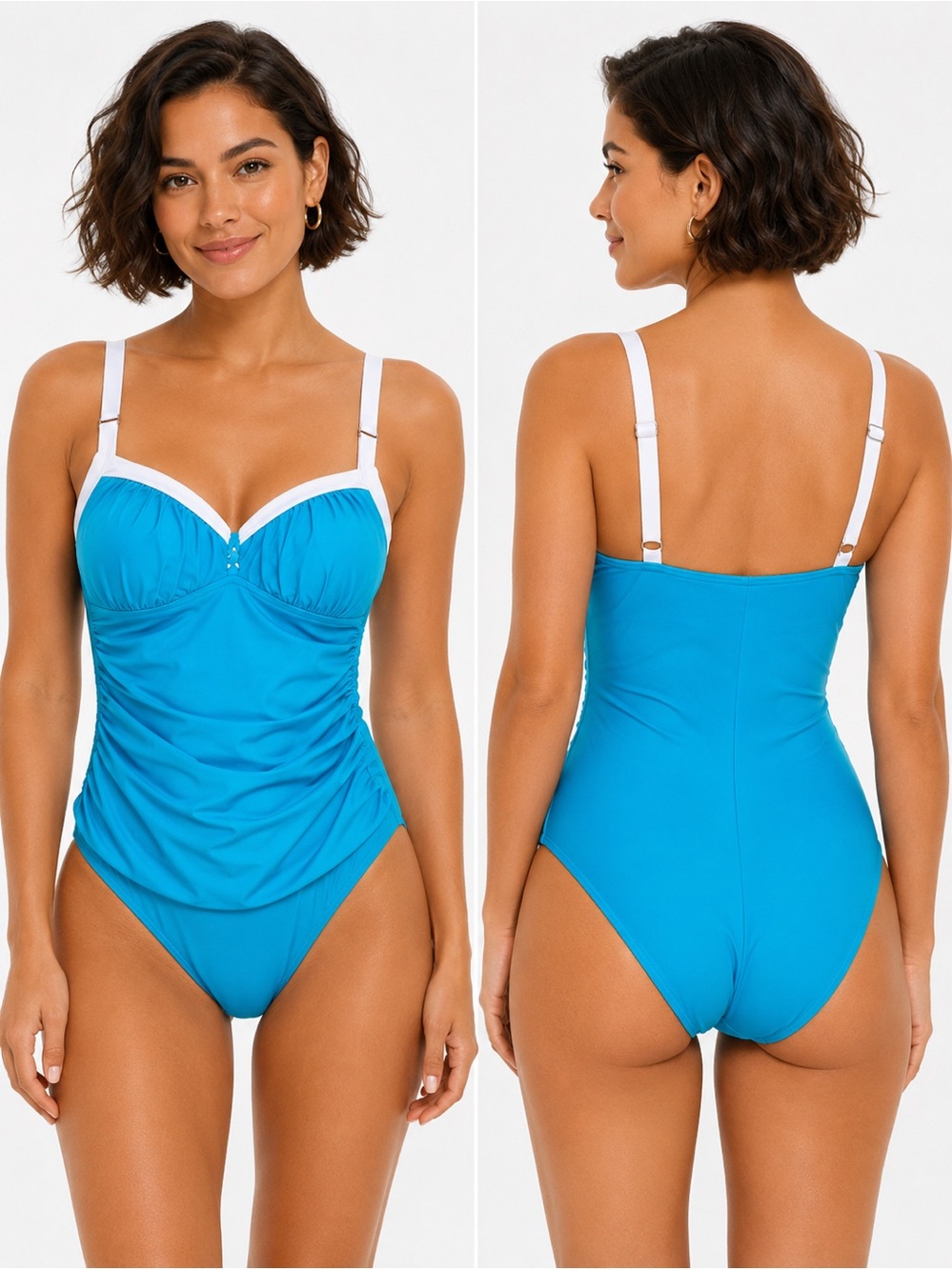 Shore Shapes Swimwear Blue & White One Piece Adjustable Strap Swim Suit Size 12